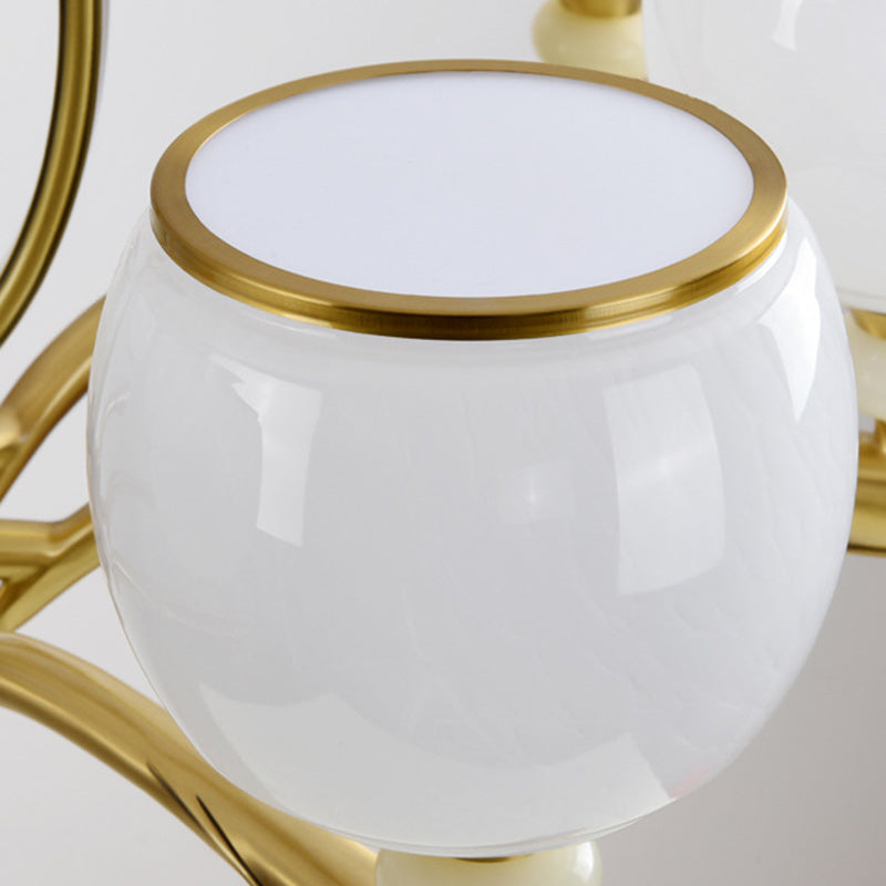 Lustres traditionnels chinois en verre rond avec pierres de jade et cuivre 6/8/10/15 lumières pour salon 