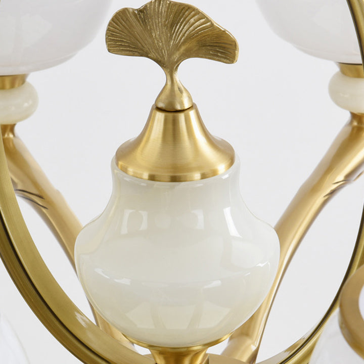 Lustres traditionnels chinois en verre rond avec pierres de jade et cuivre 6/8/10/15 lumières pour salon 