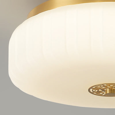 Traditionelle chinesische runde Glaskupfer-LED-Unterputz-Deckenleuchte für Schlafzimmer 