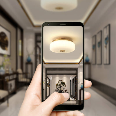 Traditionelle chinesische runde Glaskupfer-LED-Unterputz-Deckenleuchte für Schlafzimmer 