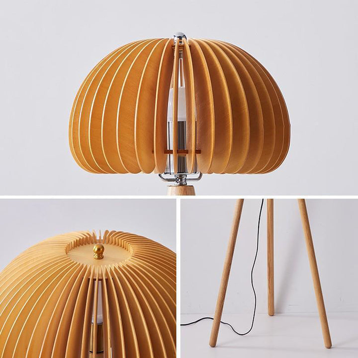 Lampe de sol à 1 lumière en bois massif avec support triangulaire de citrouille japonaise traditionnelle pour chambre à coucher 