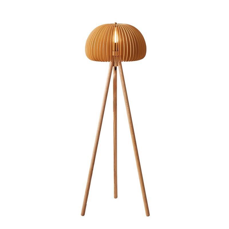 Lampe de sol à 1 lumière en bois massif avec support triangulaire de citrouille japonaise traditionnelle pour chambre à coucher 