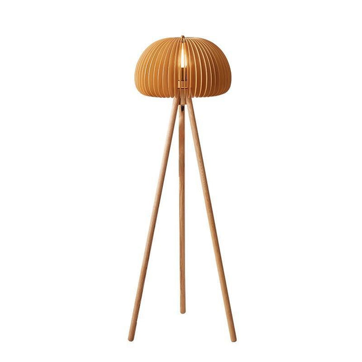 Lampe de sol à 1 lumière en bois massif avec support triangulaire de citrouille japonaise traditionnelle pour chambre à coucher 
