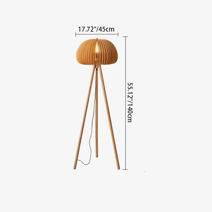 Lampe de sol à 1 lumière en bois massif avec support triangulaire de citrouille japonaise traditionnelle pour chambre à coucher 