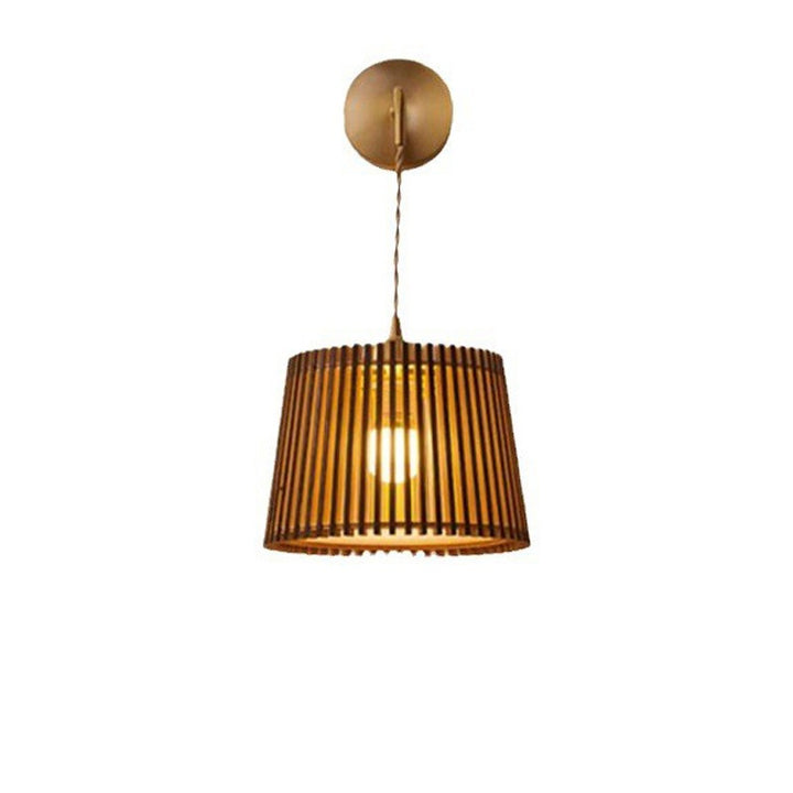 Lámpara Aplique de Pared de 1 Luz de Calabaza Japonesa Tradicional Cilindro Redondo de Madera de Til Basswood Latón Para Sala de Estar 