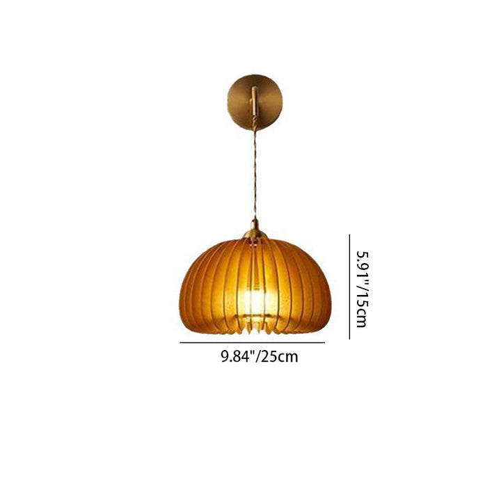 Lampe murale à 1 lumière en laiton avec cylindre rond en bois de tilleul et citrouille japonaise traditionnelle pour salon 