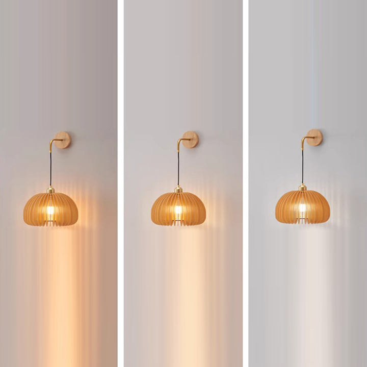 Lámpara Aplique de Pared de 1 Luz de Calabaza Japonesa Tradicional Cilindro Redondo de Madera de Til Basswood Latón Para Sala de Estar 