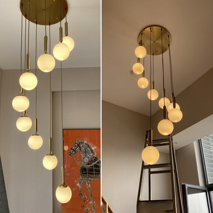 Lustre Moderne en Verre Rond avec Haricots Magiques et 9 Lumières en Fer pour Salon 