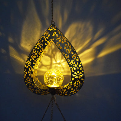 مصباح خارجي LED يعمل بالطاقة الشمسية مقاوم للماء على شكل قلب حب بأسلوب آرت ديكو عصري مع أجراس الرياح مستديرة للحديقة 