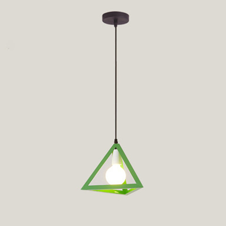 Suspension lumineuse à 1 lumière en fer squelette triangle carré industriel contemporain pour salon 