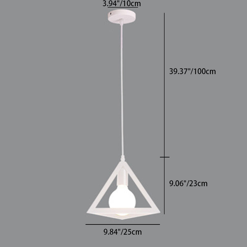 Suspension lumineuse à 1 lumière en fer squelette triangle carré industriel contemporain pour salon 