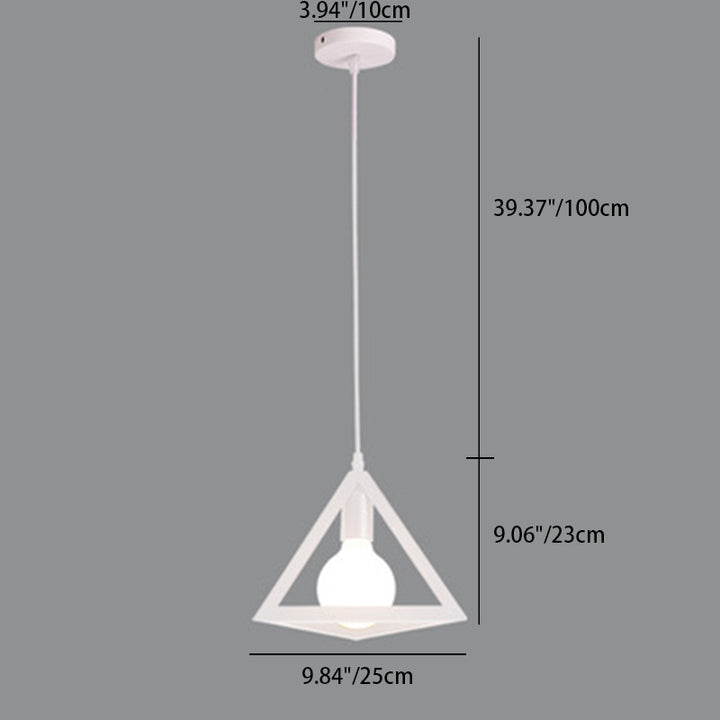 Suspension lumineuse à 1 lumière en fer squelette triangle carré industriel contemporain pour salon 