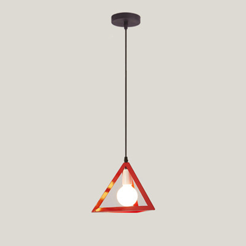 Suspension lumineuse à 1 lumière en fer squelette triangle carré industriel contemporain pour salon 