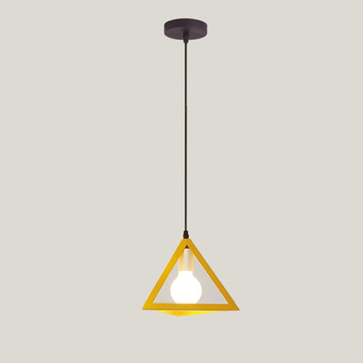 Suspension lumineuse à 1 lumière en fer squelette triangle carré industriel contemporain pour salon 