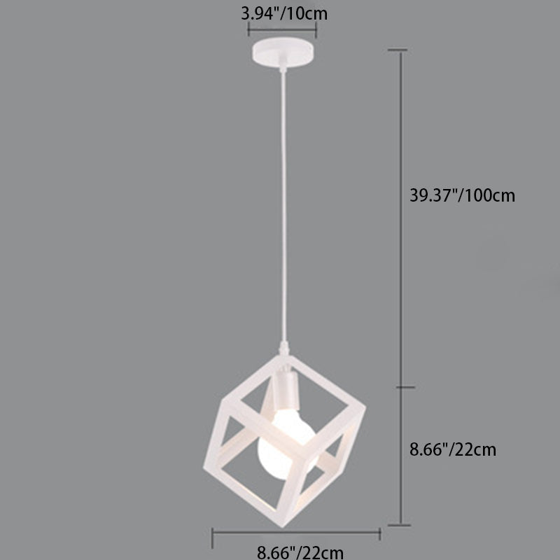 Suspension lumineuse à 1 lumière en fer squelette triangle carré industriel contemporain pour salon 