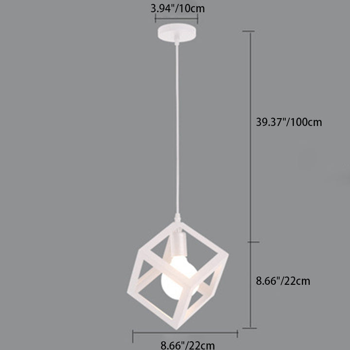 Suspension lumineuse à 1 lumière en fer squelette triangle carré industriel contemporain pour salon 