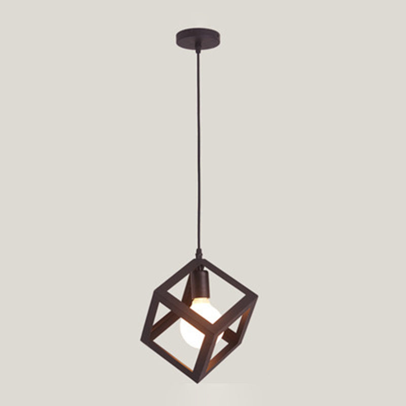 Suspension lumineuse à 1 lumière en fer squelette triangle carré industriel contemporain pour salon 