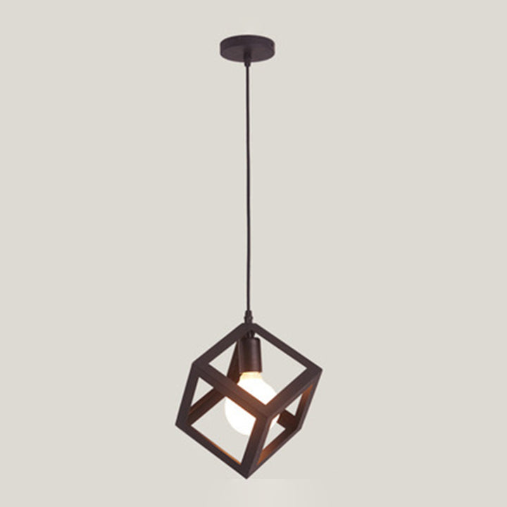 Suspension lumineuse à 1 lumière en fer squelette triangle carré industriel contemporain pour salon 