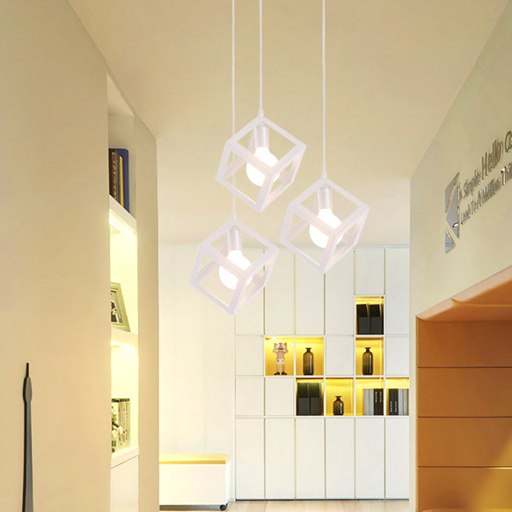 Suspension lumineuse à 1 lumière en fer squelette triangle carré industriel contemporain pour salon 