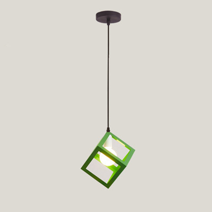 Suspension lumineuse à 1 lumière en fer squelette triangle carré industriel contemporain pour salon 