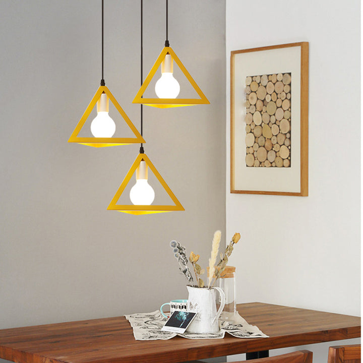 Suspension lumineuse à 1 lumière en fer squelette triangle carré industriel contemporain pour salon 