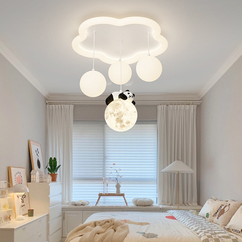 Zeitgenössische kreative Panda Orb Cloud Petal Pebbles PE Eisen LED Unterputz Deckenleuchte für Schlafzimmer 