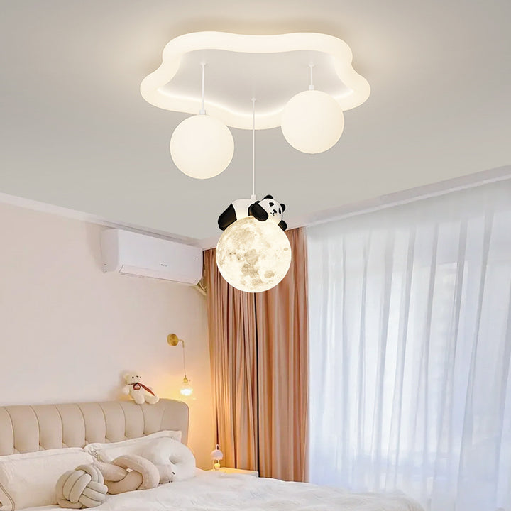 Zeitgenössische kreative Panda Orb Cloud Petal Pebbles PE Eisen LED Unterputz Deckenleuchte für Schlafzimmer 