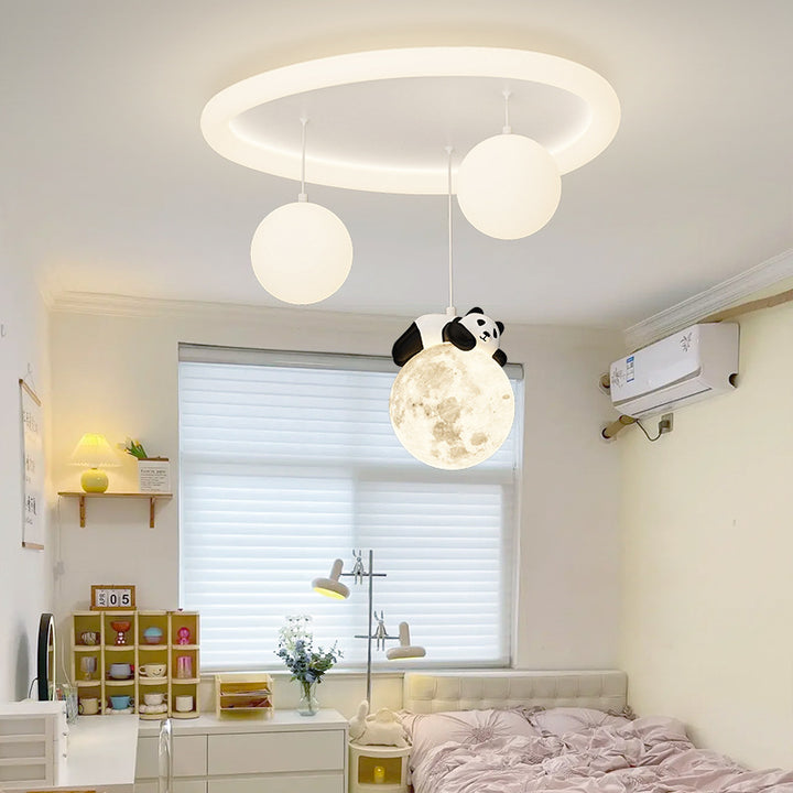 Zeitgenössische kreative Panda Orb Cloud Petal Pebbles PE Eisen LED Unterputz Deckenleuchte für Schlafzimmer 