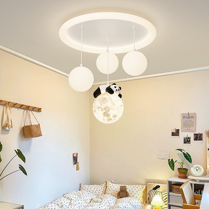 Zeitgenössische kreative Panda Orb Cloud Petal Pebbles PE Eisen LED Unterputz Deckenleuchte für Schlafzimmer 