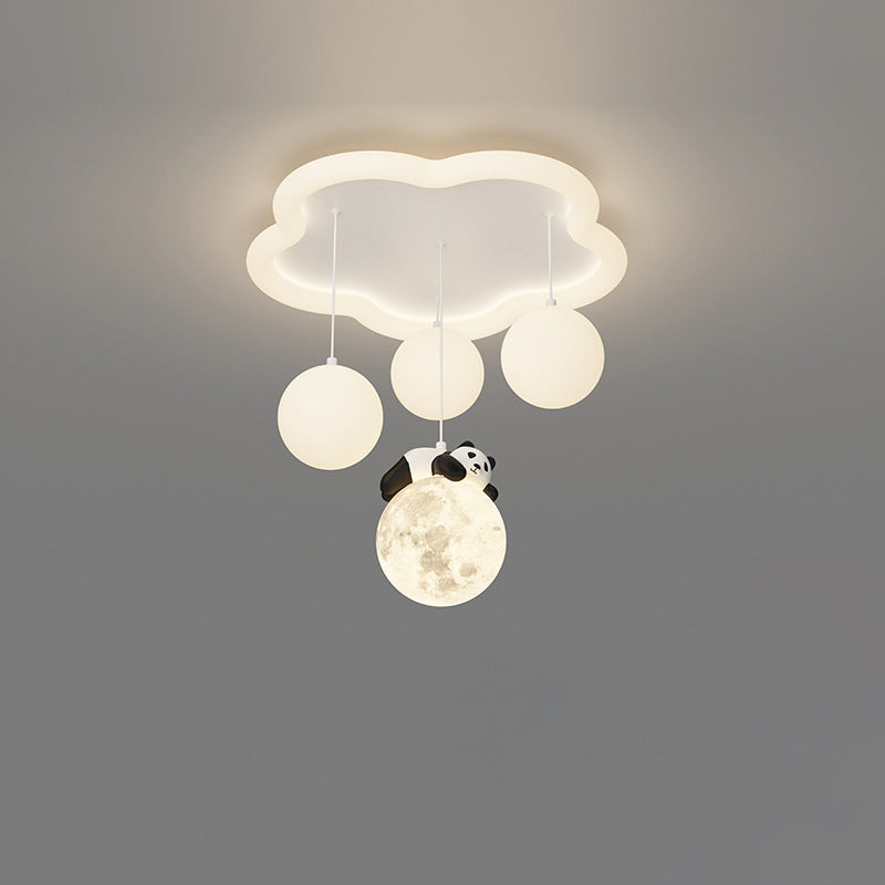 Zeitgenössische kreative Panda Orb Cloud Petal Pebbles PE Eisen LED Unterputz Deckenleuchte für Schlafzimmer 
