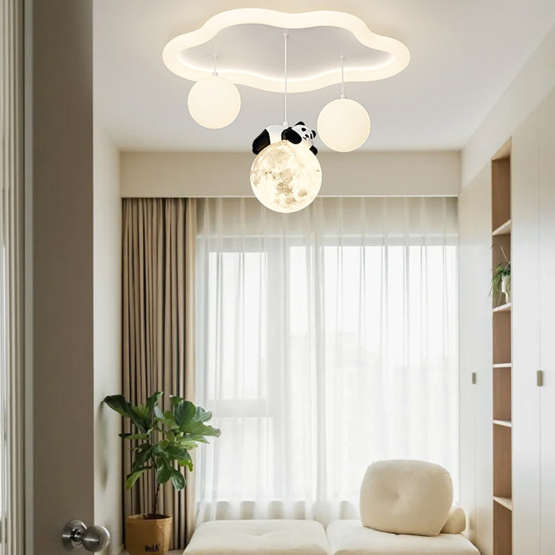 Zeitgenössische kreative Panda Orb Cloud Petal Pebbles PE Eisen LED Unterputz Deckenleuchte für Schlafzimmer 