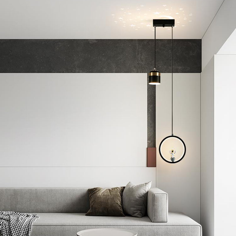 Modern Art Deco Round Cylinder Square Cone Astronaut Acrylic Aluminum Iron LED Chandeliers For Living Room