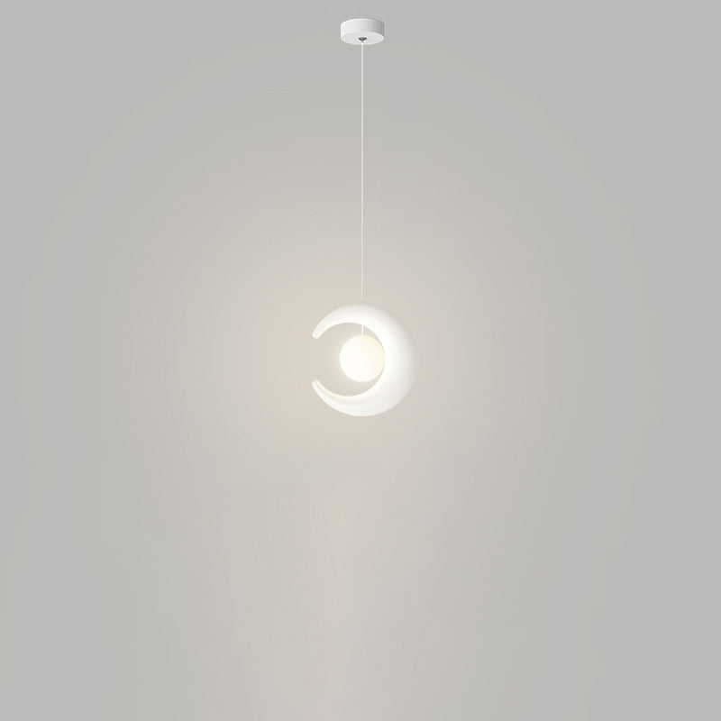 Modern Minimalist Orb Crescent Resin Iron LED Pendant Light For Living Room