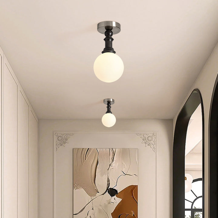 Plafonnier semi-encastré à 1 lumière en verre cylindrique traditionnel français avec bois de frêne et fer pour salon 