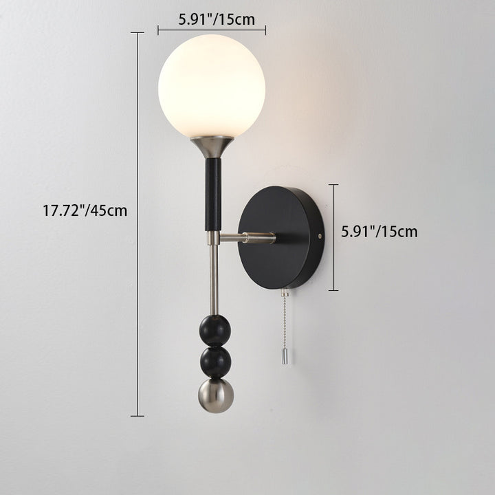 Traditionelle Vintage Magic Bean Orb Glas Esche Holz Metall 1-Licht Wandleuchte Lampe für Wohnzimmer 