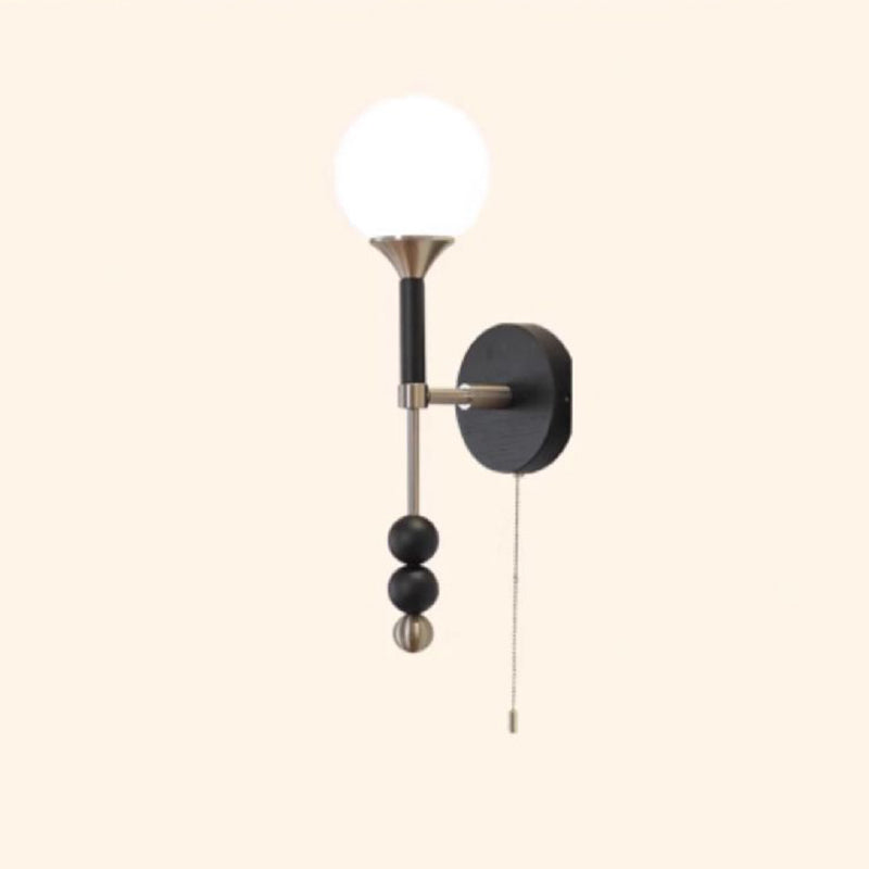 Traditionelle Vintage Magic Bean Orb Glas Esche Holz Metall 1-Licht Wandleuchte Lampe für Wohnzimmer 