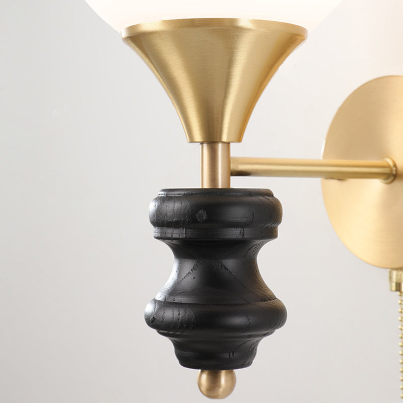 Traditionelle Vintage Orb Runde Glas Walnuss Messing 1/2 Licht Wandleuchte Lampe für Wohnzimmer 