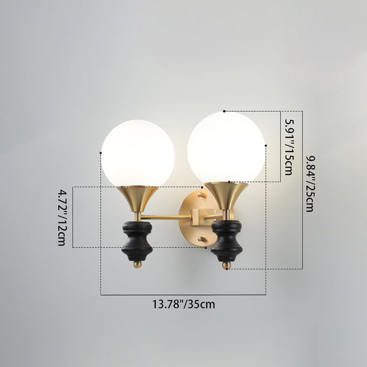 Traditionelle Vintage Orb Runde Glas Walnuss Messing 1/2 Licht Wandleuchte Lampe für Wohnzimmer 