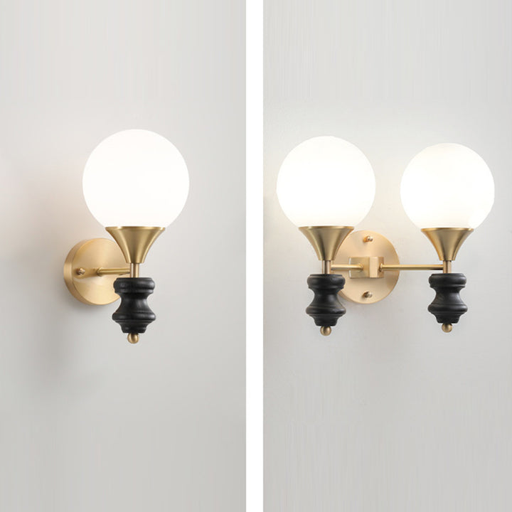 Traditionelle Vintage Orb Runde Glas Walnuss Messing 1/2 Licht Wandleuchte Lampe für Wohnzimmer 