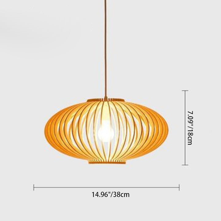 Zeitgenössische skandinavische Laterne, runde Lindenholz-Pendelleuchte mit 1 Licht für Wohnzimmer 