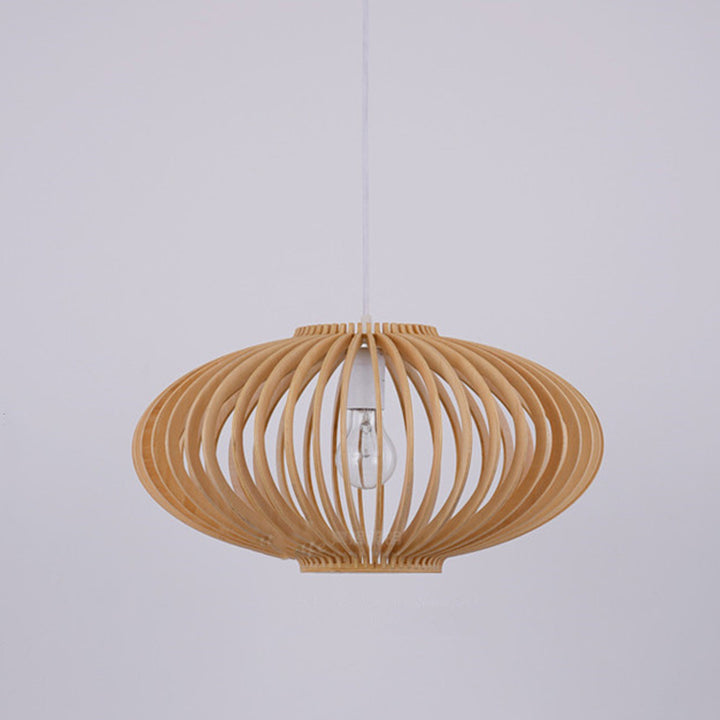 Zeitgenössische skandinavische Laterne, runde Lindenholz-Pendelleuchte mit 1 Licht für Wohnzimmer 