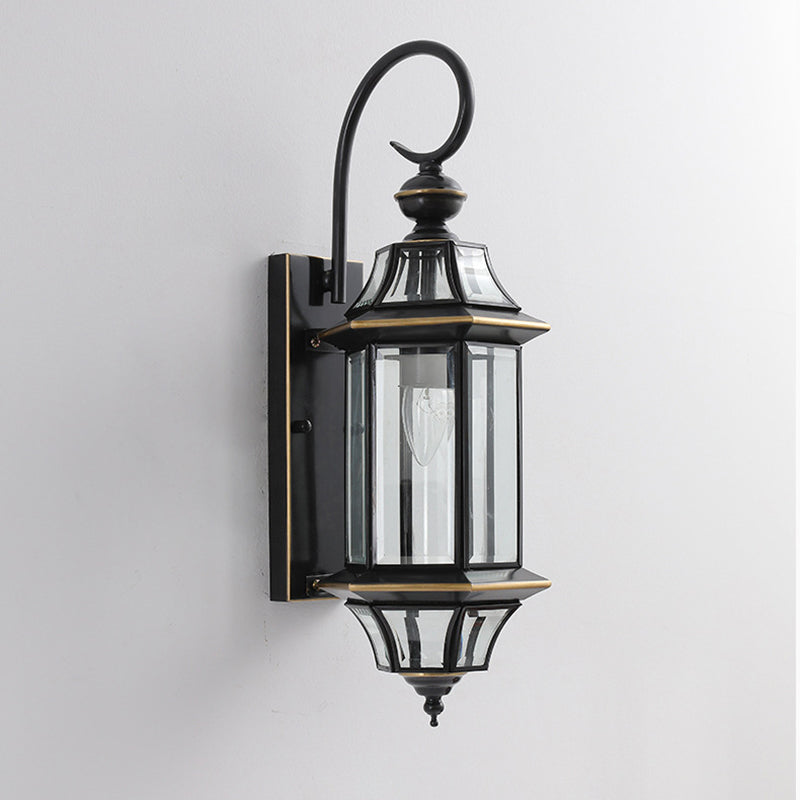 Applique Murale Traditionnelle Vintage Cylindre Rond en Verre Cuivre 1 Lumière Pour Jardin 