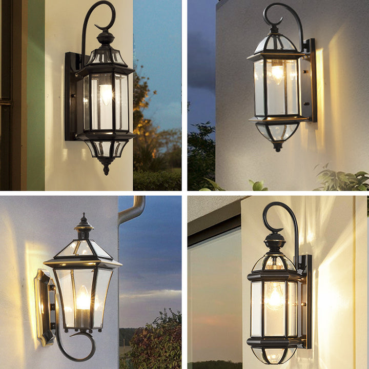 Applique Murale Traditionnelle Vintage Cylindre Rond en Verre Cuivre 1 Lumière Pour Jardin 