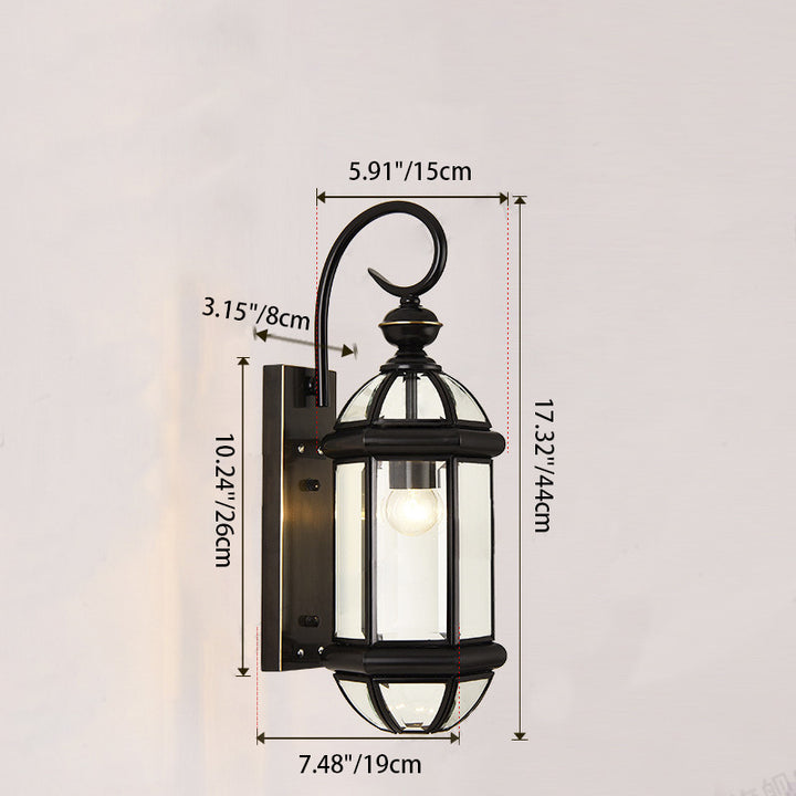 Applique Murale Traditionnelle Vintage Cylindre Rond en Verre Cuivre 1 Lumière Pour Jardin 