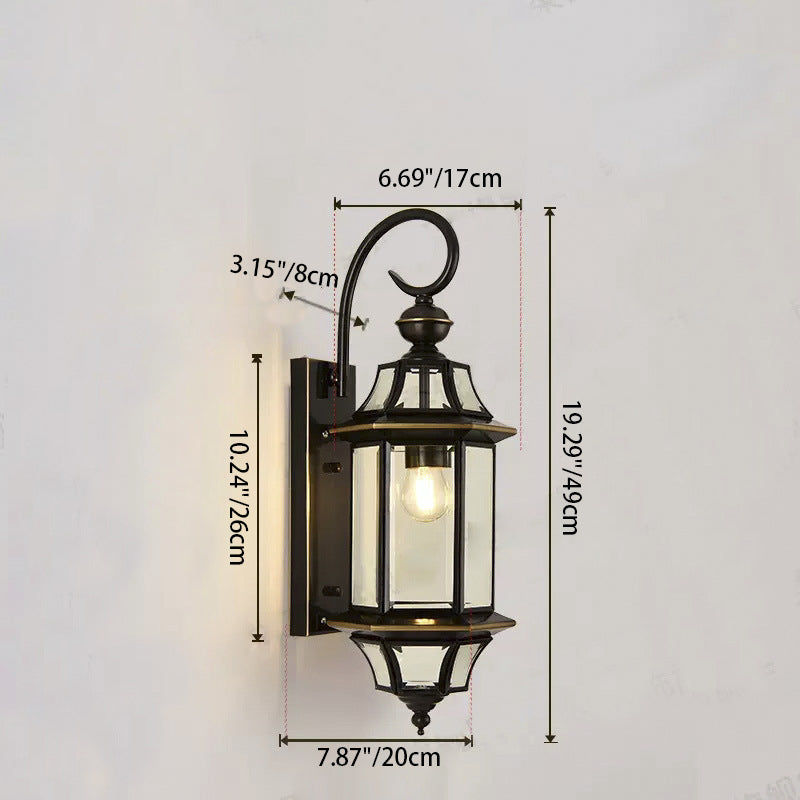 Applique Murale Traditionnelle Vintage Cylindre Rond en Verre Cuivre 1 Lumière Pour Jardin 