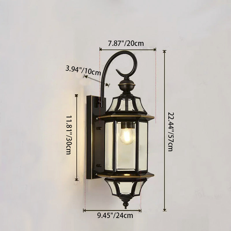 Applique Murale Traditionnelle Vintage Cylindre Rond en Verre Cuivre 1 Lumière Pour Jardin 