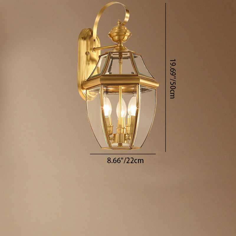 Applique murale moderne hexagonale ronde en verre cuivre 1/3 lumière pour patio extérieur 