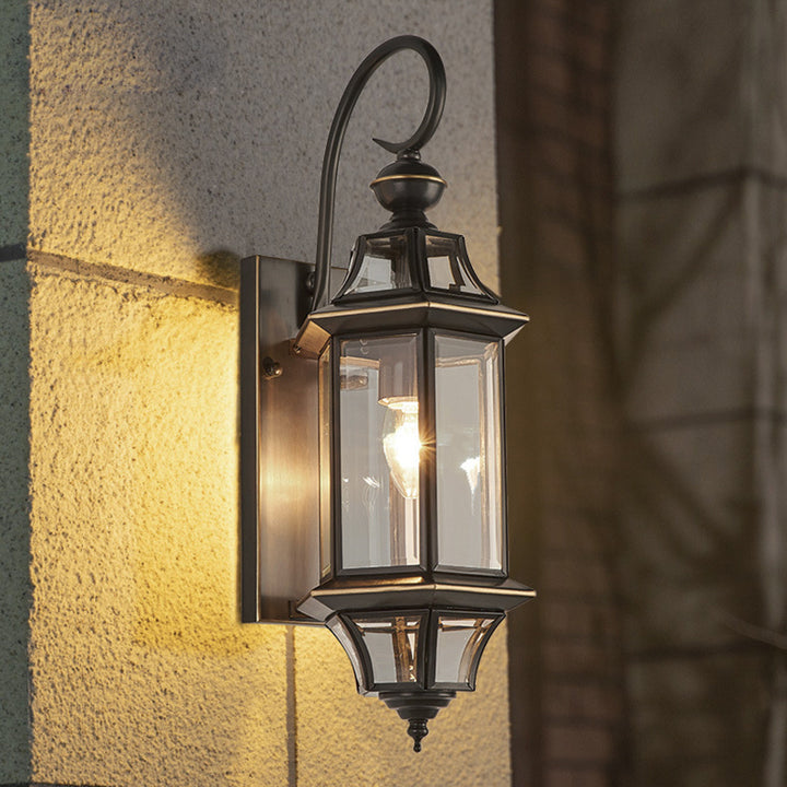 Applique Murale Traditionnelle Vintage Cylindre Rond en Verre Cuivre 1 Lumière Pour Jardin 