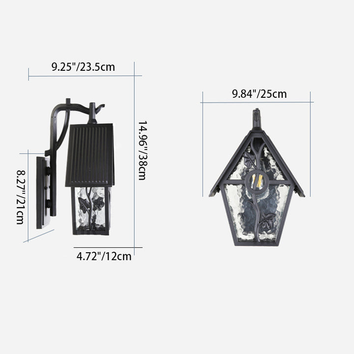 Traditionelle Vintage-Wandleuchte in Hausform, quadratisch, Glas, Aluminium, 1 Licht, für die Terrasse im Freien 