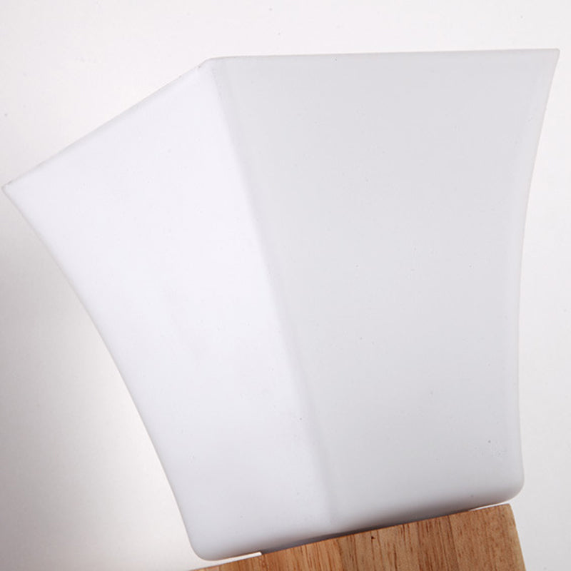 Lampe applique murale moderne minimaliste en verre carré, bois massif et fer avec 1 lumière pour chambre à coucher 